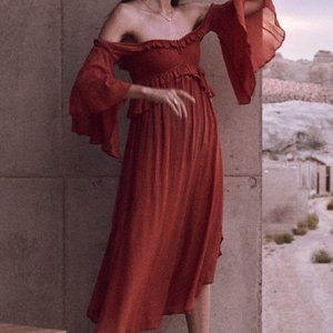 Spell & The Gypsy Florence Midi Burnt Red Dress